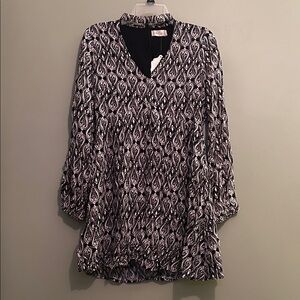 NWT Altar'd State Black and Pink Paisley Long Sleeve Mini Dress Size S